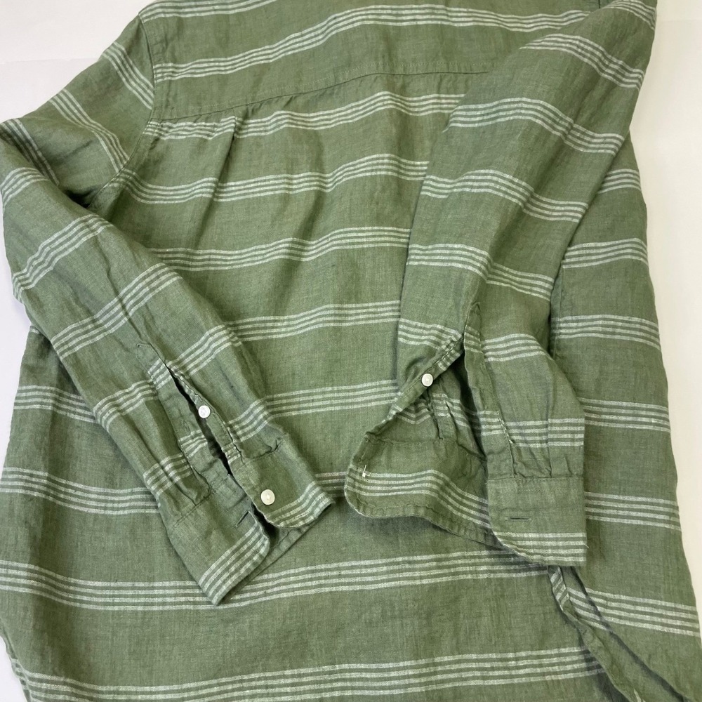 L.L.Bean Green Striped 100% Linen Button Down Shirt Womens Large Petite - Picture 10 of 15